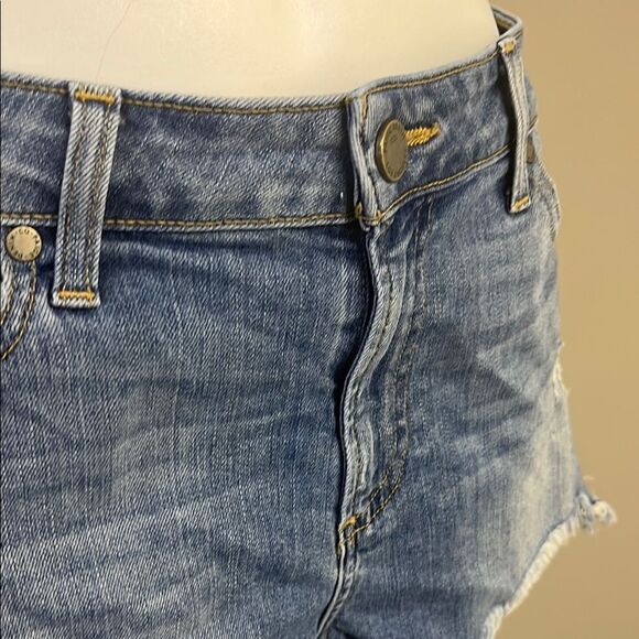 PAIGE Blue Jean Shorts Distressed Frayed Hem - Picture 5 of 14